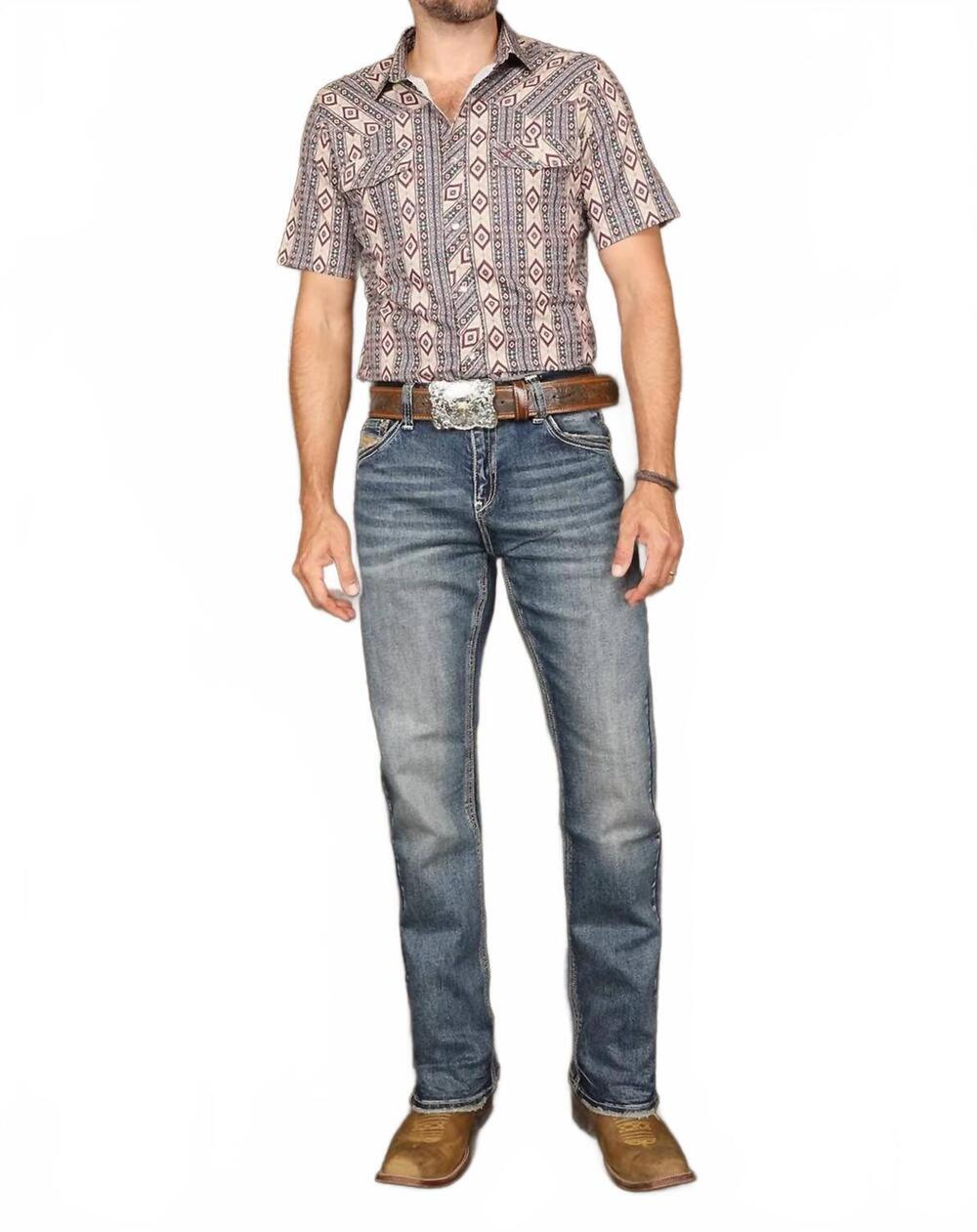 NEW AMERICAN WEST embroidered western jeans in blue denim